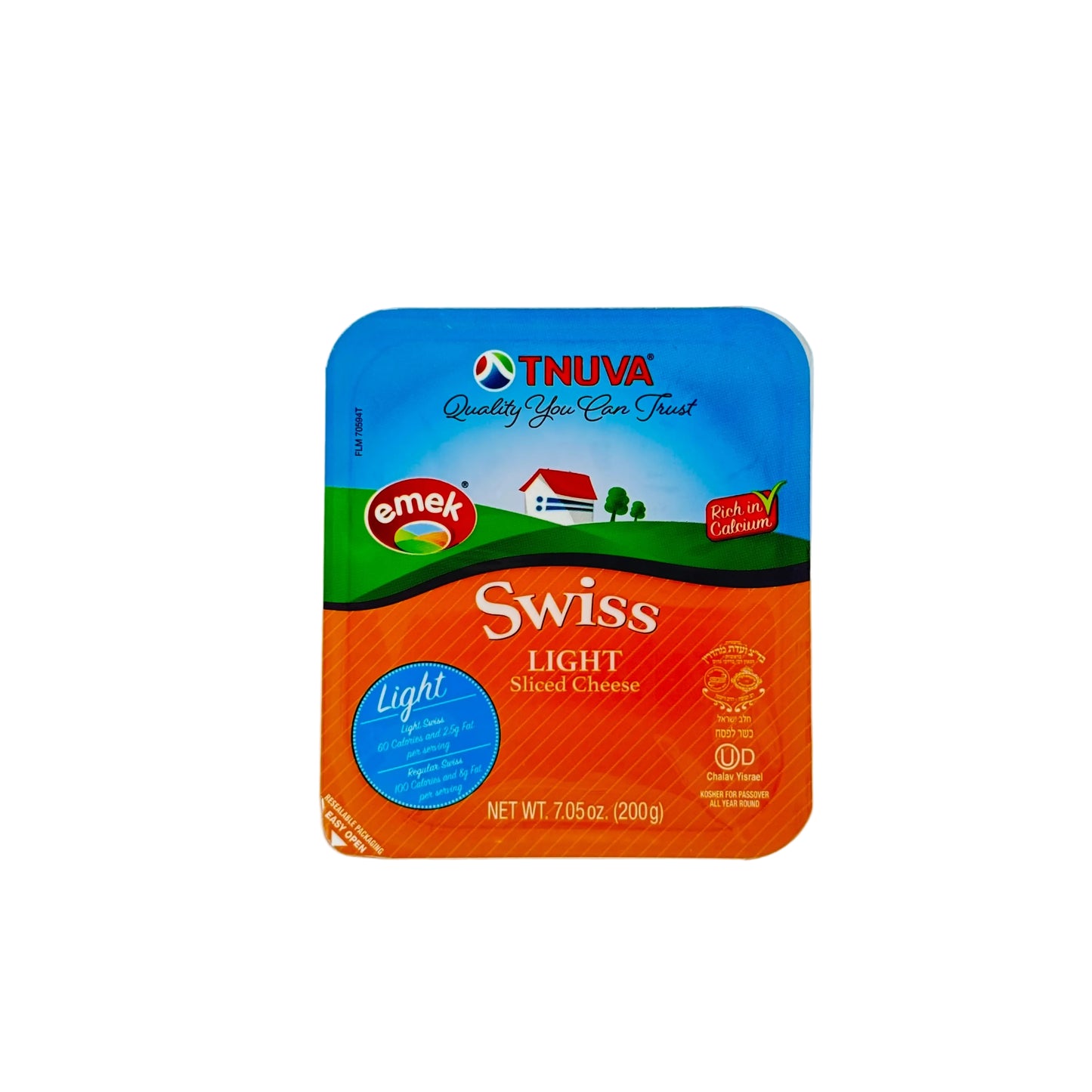 TNUVA Swiss Light sliced cheese packaging on a white background