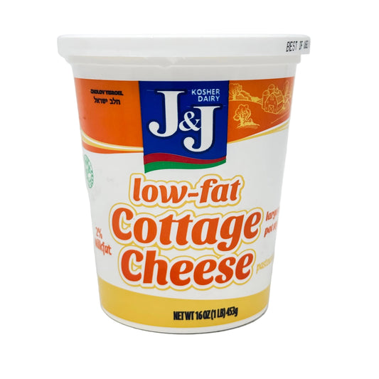 J&J low-fat cottage cheese container on a white background