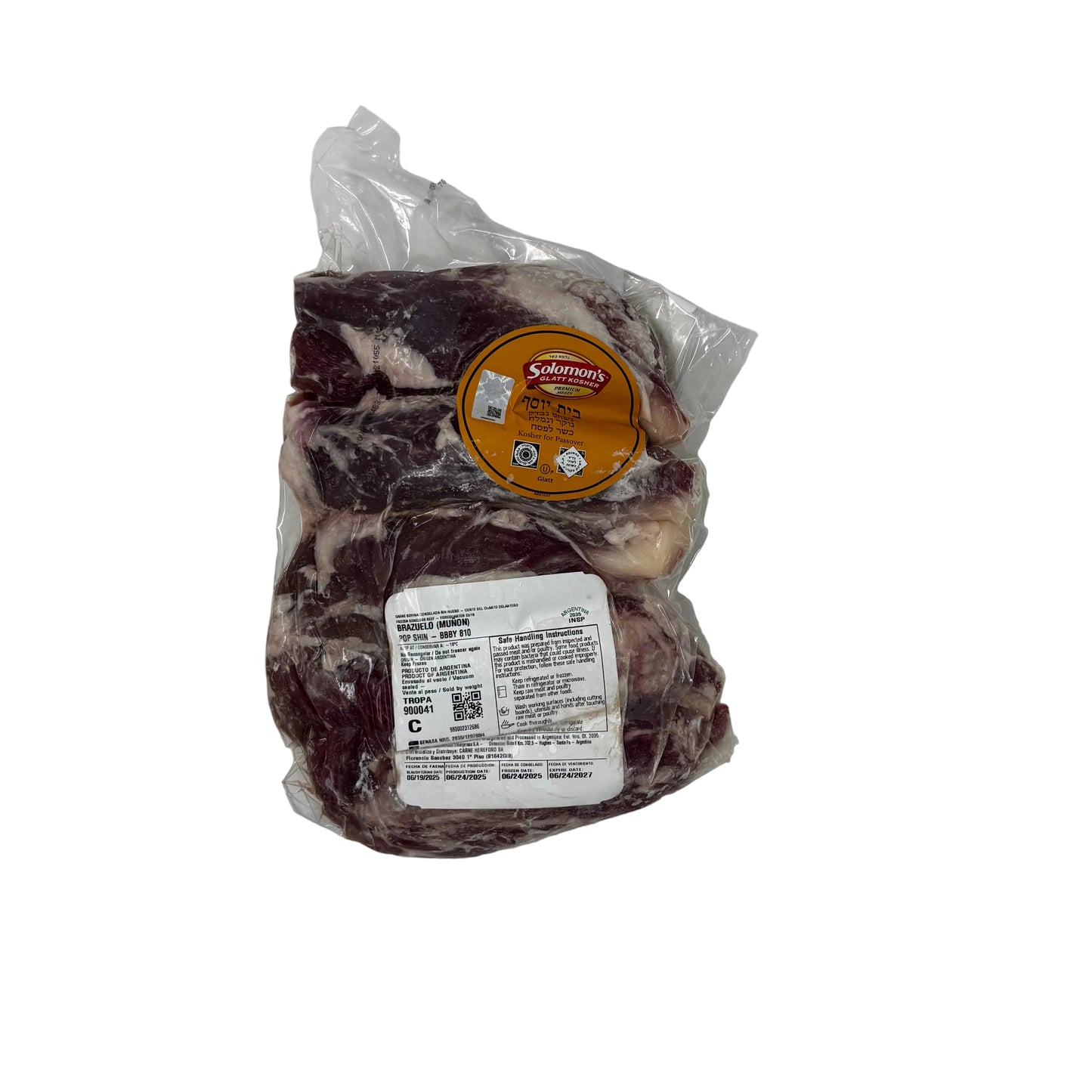 Packaged meat with Solomon's label on a white background