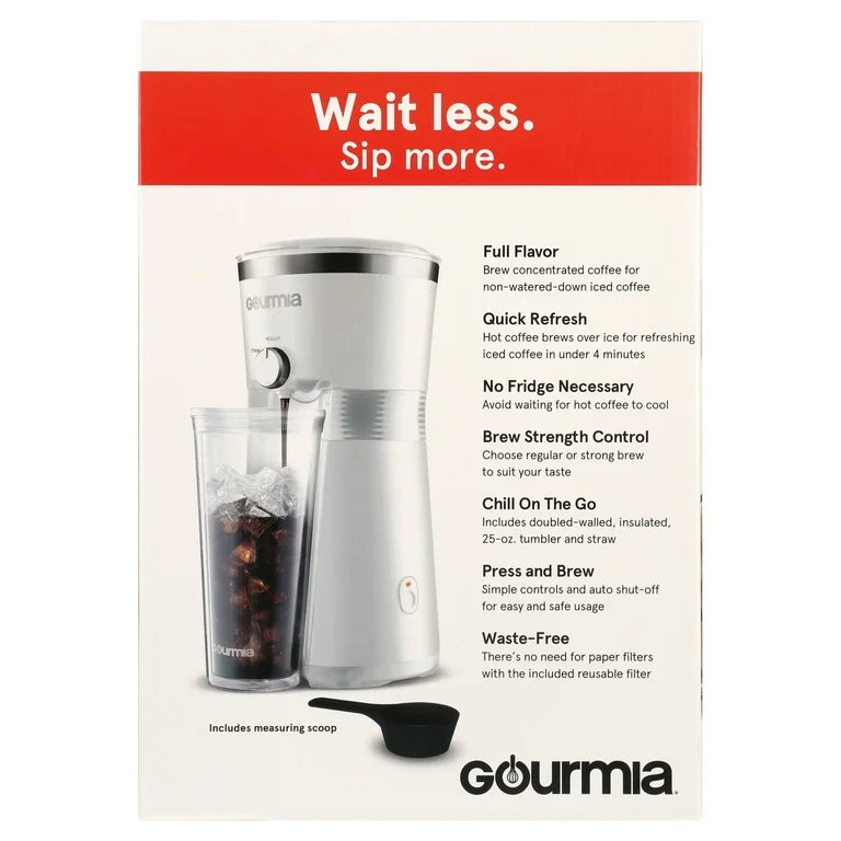 Gourmia Iced Coffee Maker with Reusable Tumbler 25 oz Brew Over Ice