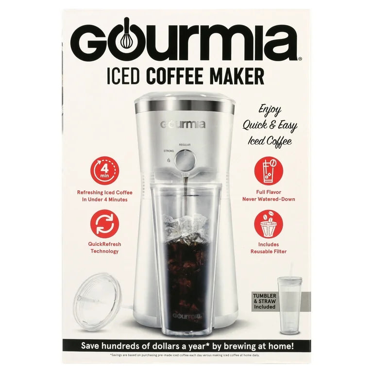 Gourmia Iced Coffee Maker with Reusable Tumbler 25 oz Brew Over Ice