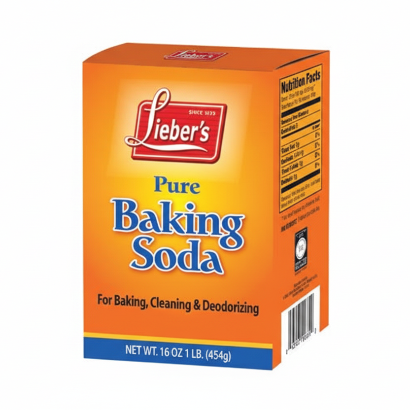 Box of Lieber's Pure Baking Soda on a white background