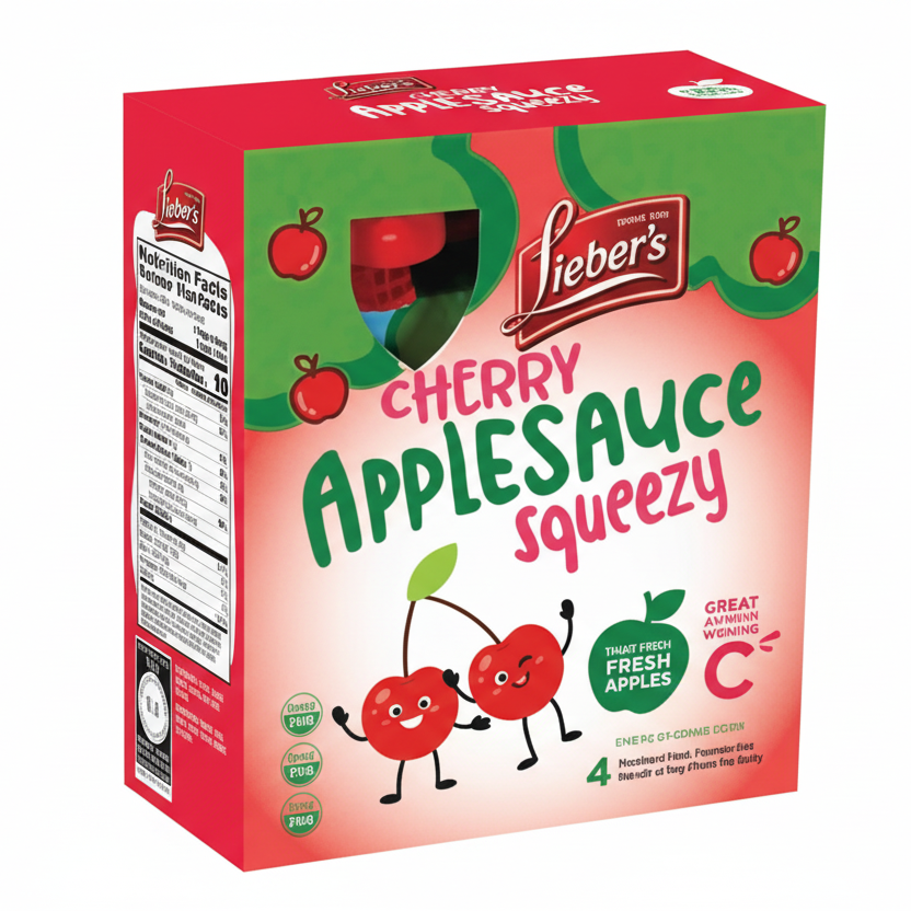 Cherry Applesauce squeeze box on a white background