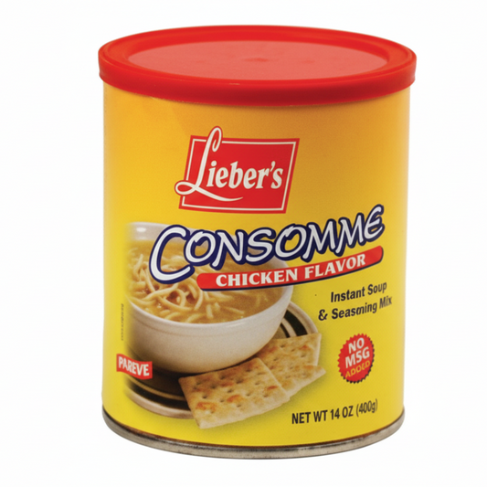 Lieber's Consomme Chicken Flavor canister on a white background