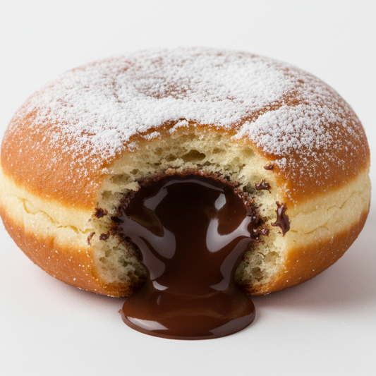 Chocolate Filled Sufganiya Drool worthy on a white background only