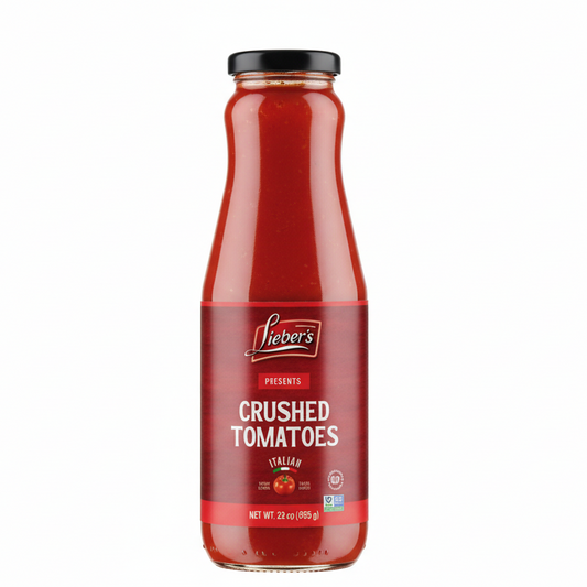 Bottle of Lieber's Crushed Tomatoes on a white background