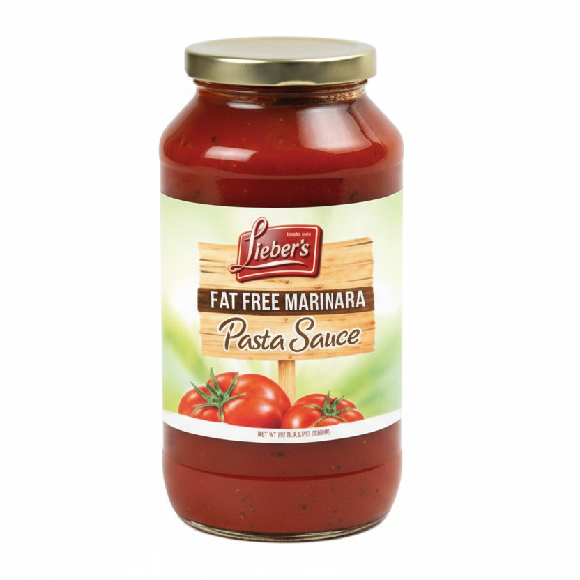 Jar of Lieber's Fat Free Marinara Pasta Sauce on a white background