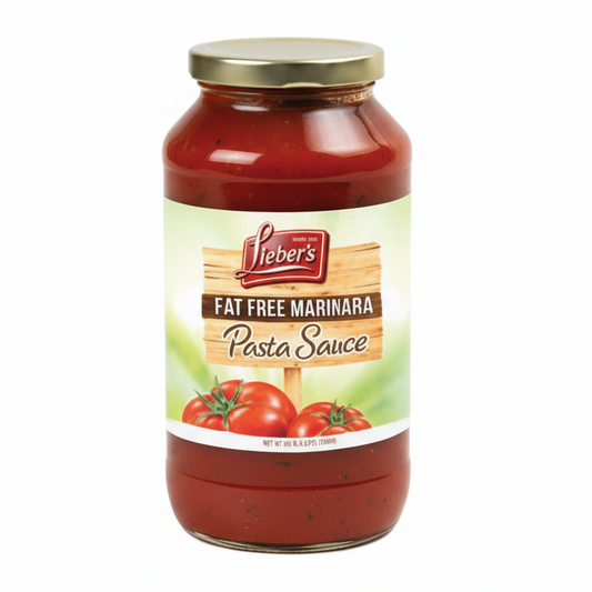 Jar of Lieber's Fat Free Marinara Pasta Sauce on a white background