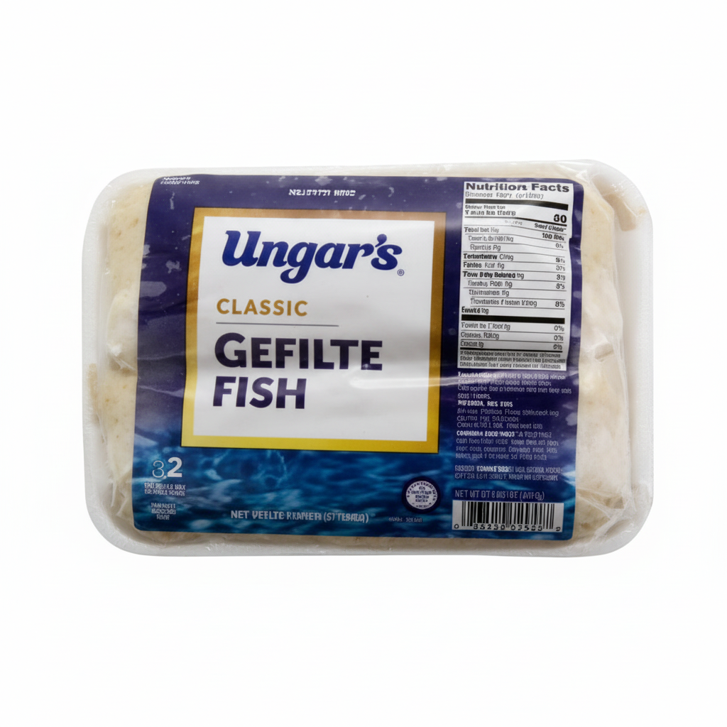 Packaged Ungar's Gefilte Fish on a white background