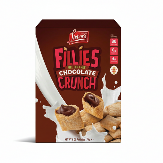 Box of Fiebers Fillies Chocolate Crunch on a white background
