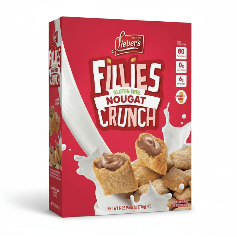 Box of Fiebers Fillies Nougat Crunch on a white background