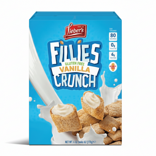 Fisher's Fillies Vanilla Crunch snack package on a white background