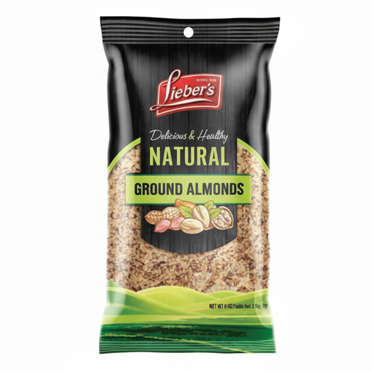 Bag of Sieber's Natural Ground Almonds on a white background