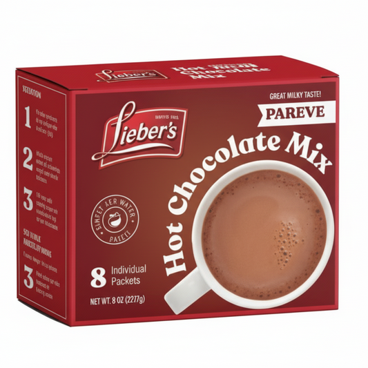 Box of Lieber's Hot Chocolate Mix on a white background