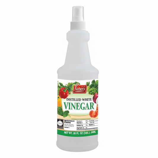 Bottle of imitation white vinegar on a white background