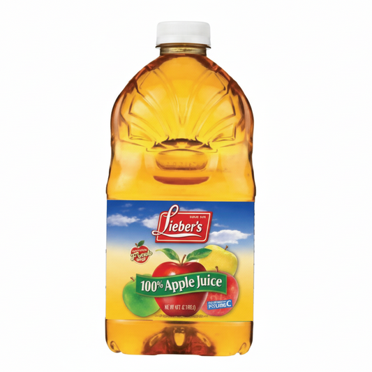 Bottle of Lieber's 100% Apple Juice on a white background