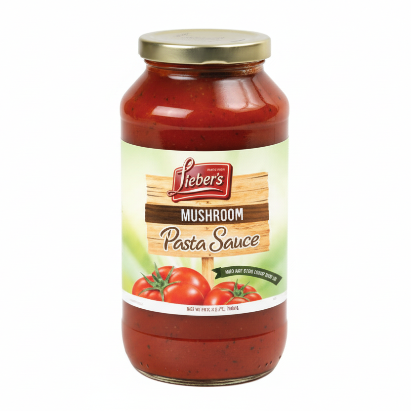 Jar of Lieber's Mushroom Pasta Sauce on a white background
