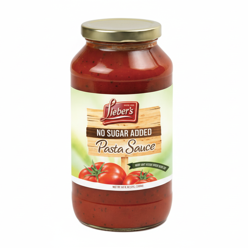 Jar of Heber's No Sugar Added Pasta Sauce on a white background