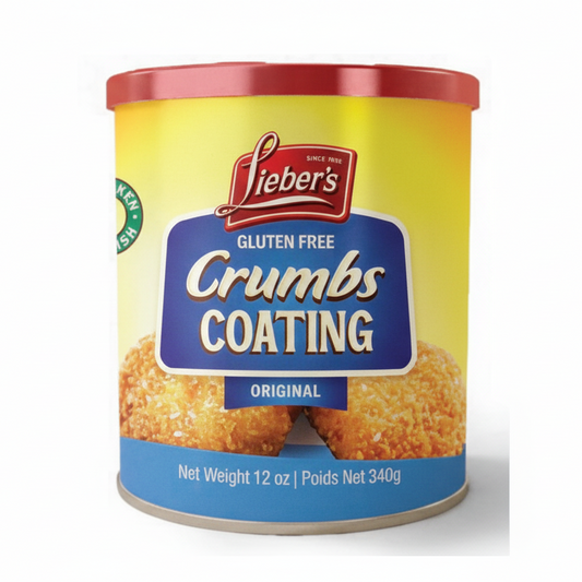 Lieber's Gluten Free Crumbs Coating container on a white background