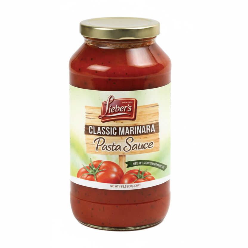 Jar of Lieber's Classic Marinara Pasta Sauce on a white background