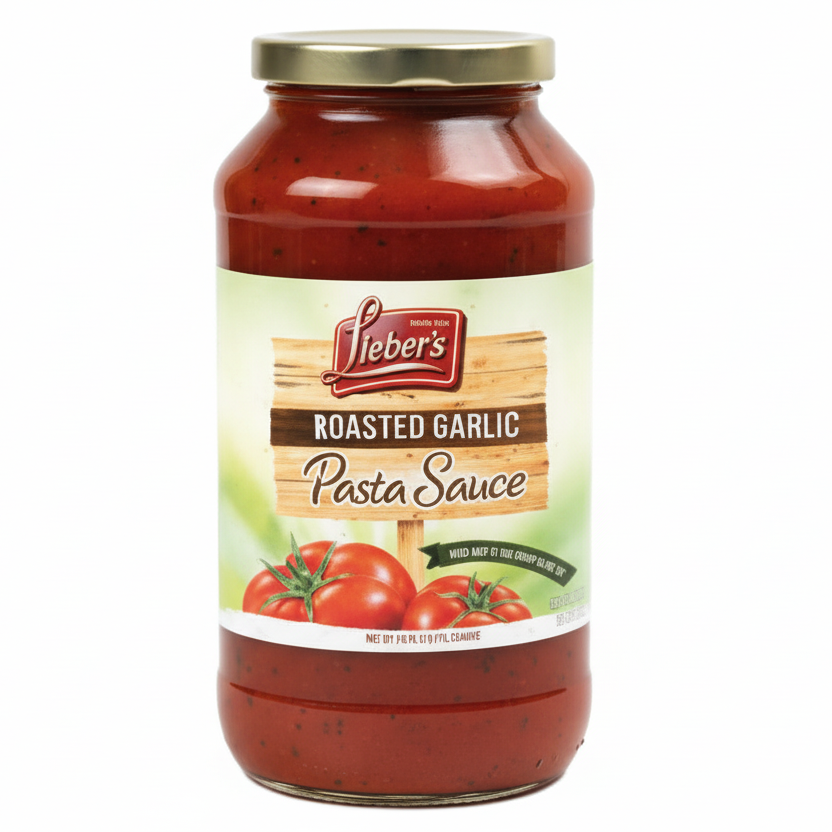 Jar of Lieber's Roasted Garlic Pasta Sauce on a white background