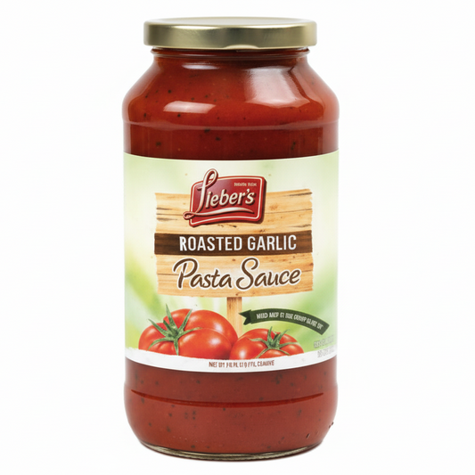 Jar of Lieber's Roasted Garlic Pasta Sauce on a white background