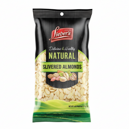 Bag of Lieber's Natural Slivered Almonds on a white background