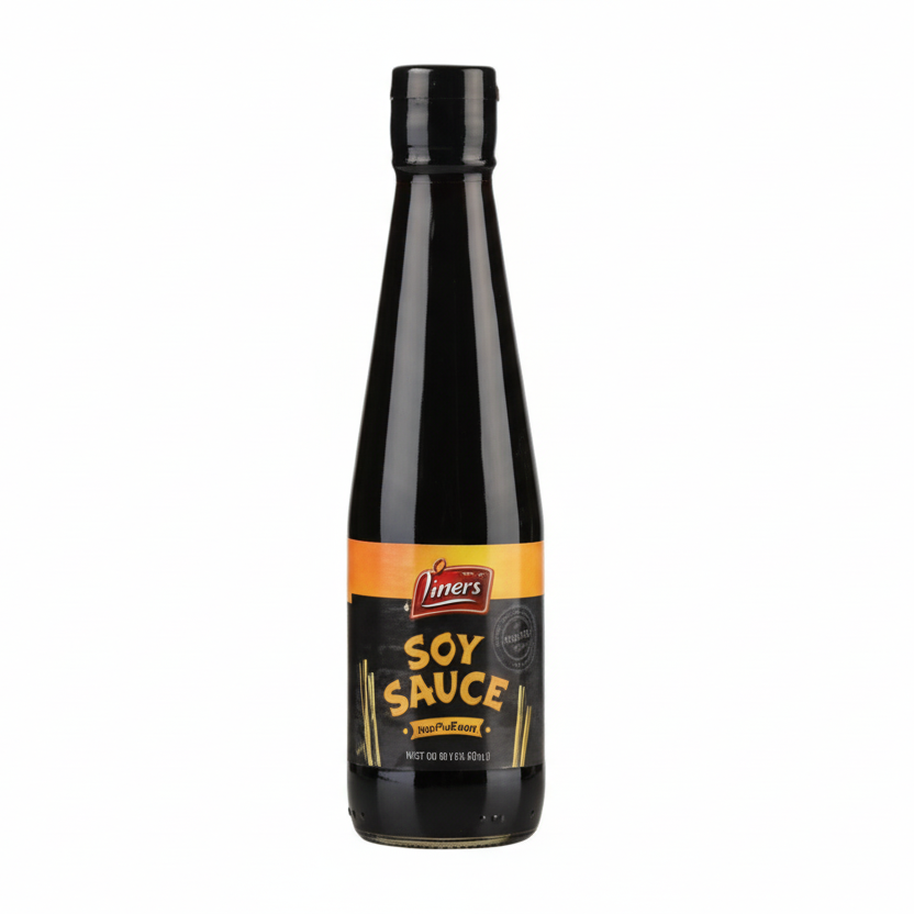 Bottle of soy sauce on a white background