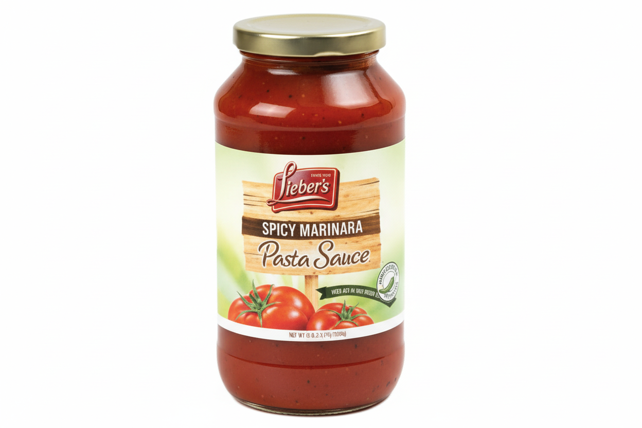 Jar of Heber's Spicy Marinara Pasta Sauce on a white background