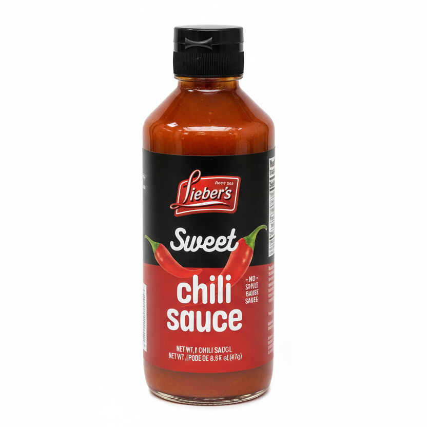 Bottle of Lieber's Sweet Chili Sauce on a white background