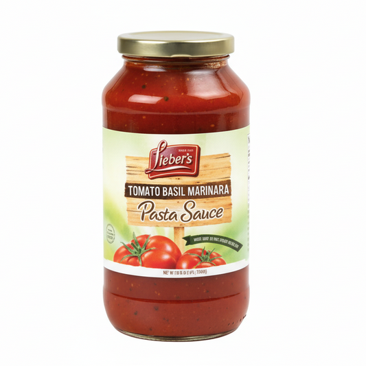 Jar of Lieber's Tomato Basil Marinara Pasta Sauce on a white background