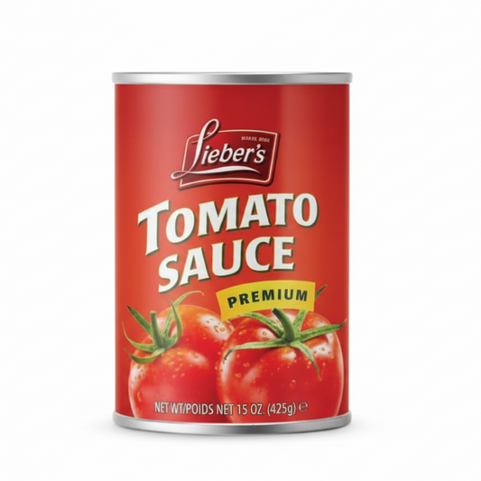 Can of Lieber's Tomato Sauce on a white background