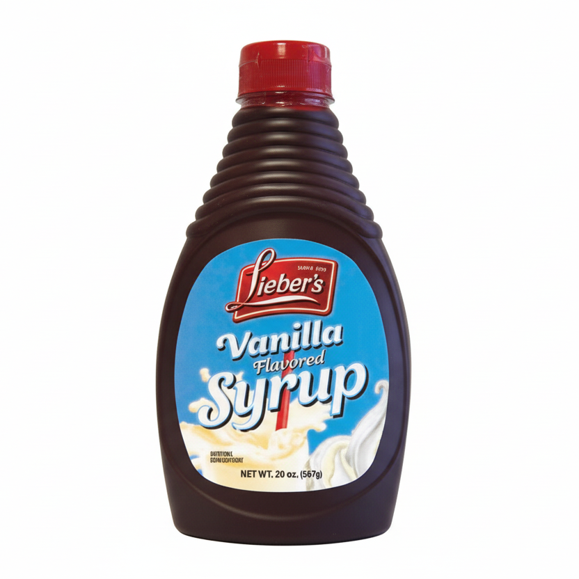 Bottle of Lieber's Vanilla Flavored Syrup on a white background
